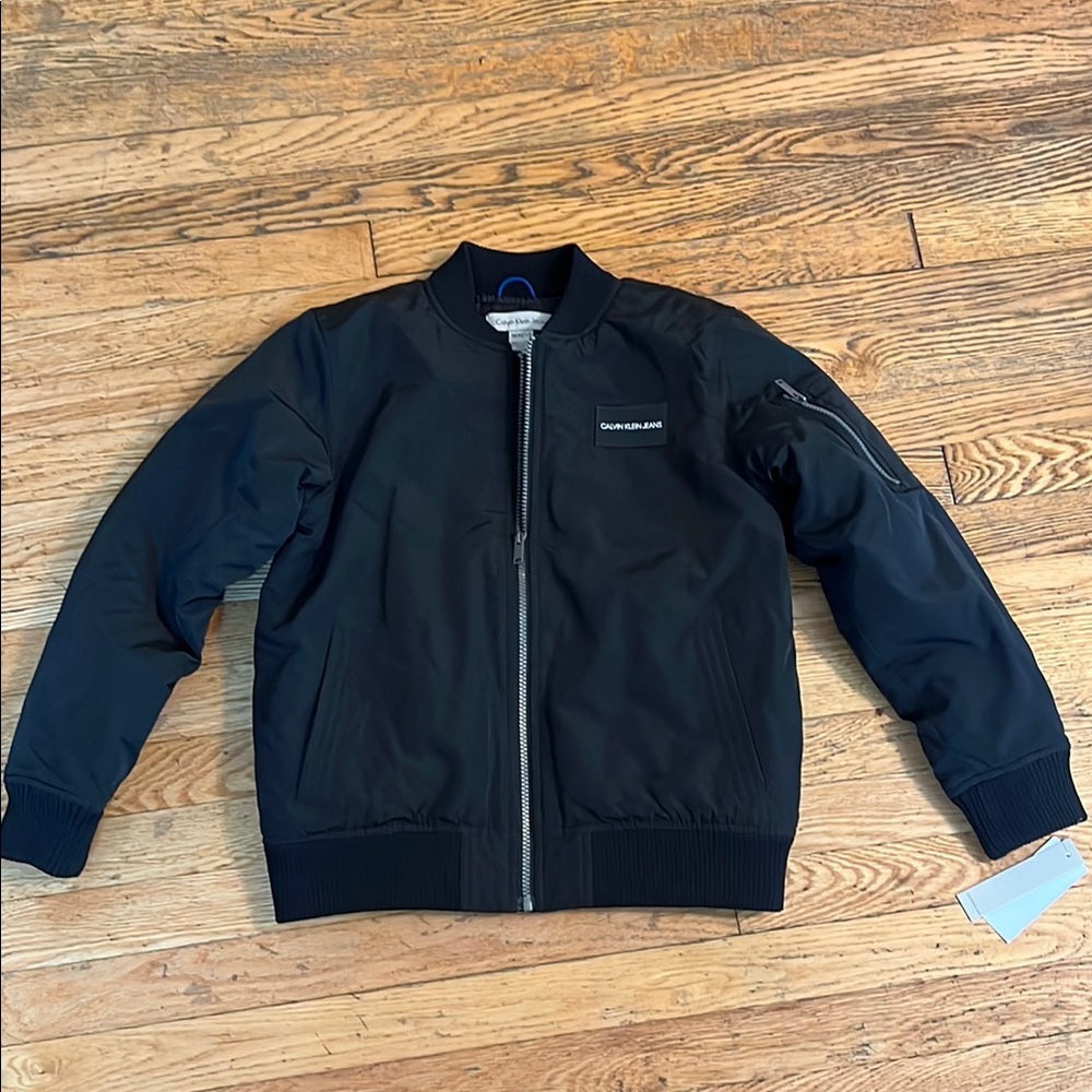 Calvin Klein Black Bomber Jacket with Ribbed Cuffs